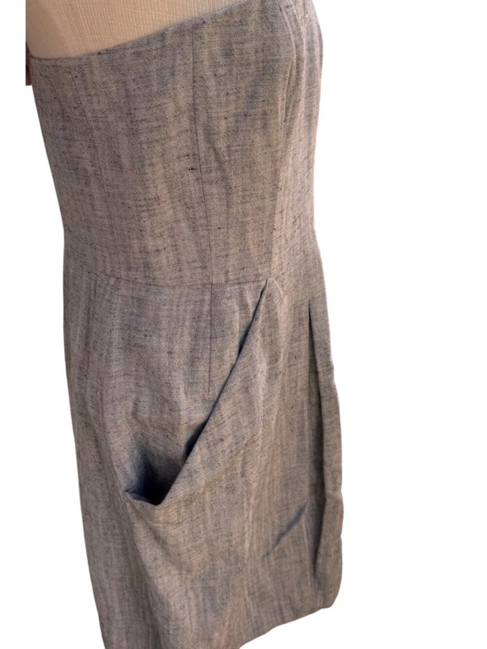 Akris Punto Corset Strapless Dress Oatmeal Gray US 10 Linen Silk Sheath Cocktail - Picture 15 of 16